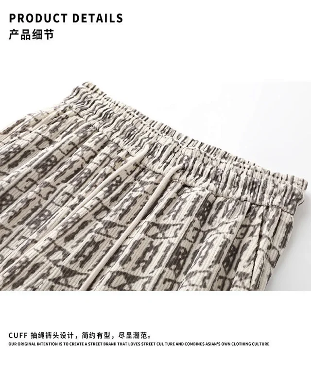 Men's Corduroy Straight Pant with Digital Print Detail