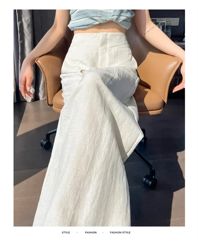 Navy Linen Wide-leg Pants Detail