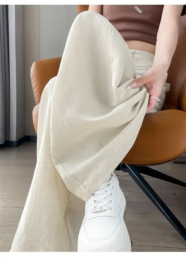 2025 Summer Women's Lenzing Tencel Linen Wide-leg Pants Detail