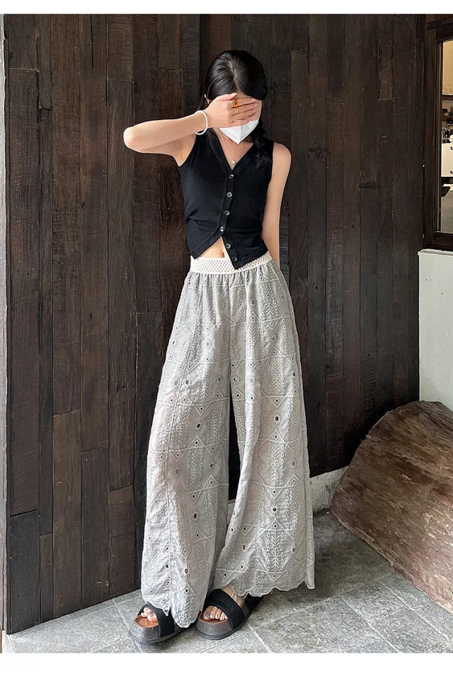 Women's Summer Thin High - End Lace Cropped Pants Detail