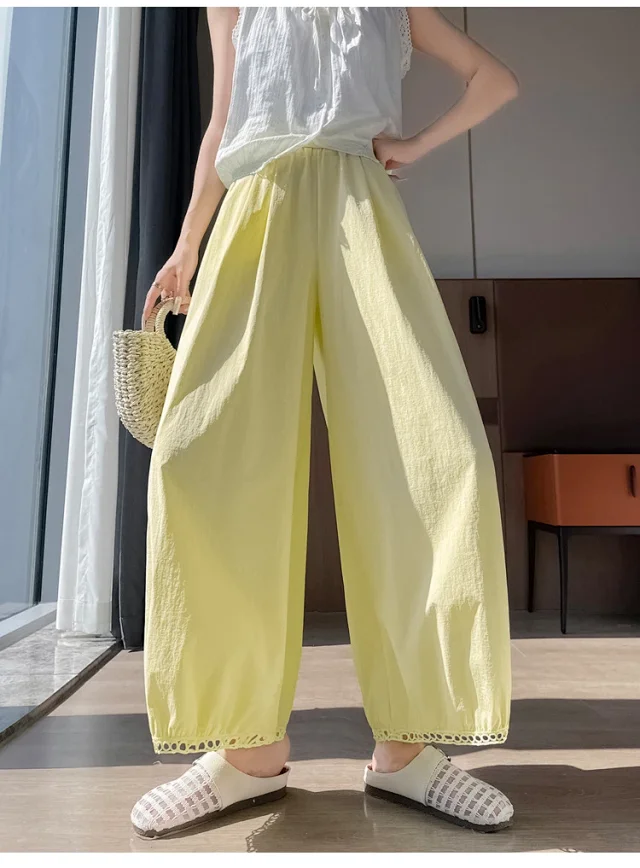 Women's Summer Ice Silk Hollow Lace Lantern Pants Detail