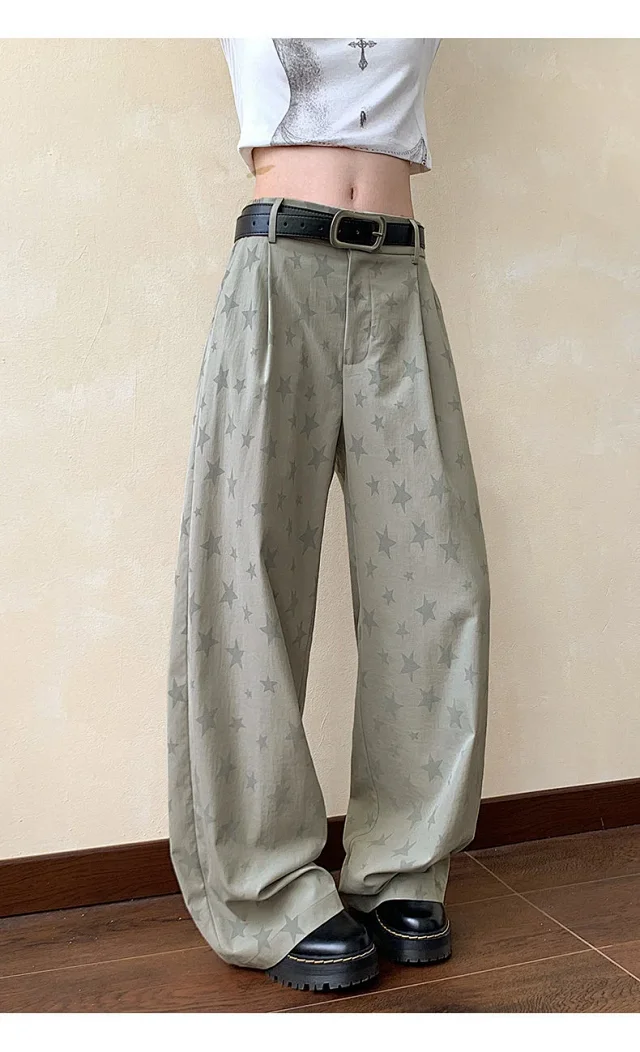 Men's Loose BF Straight Pants with Colorful Star Prints Detail