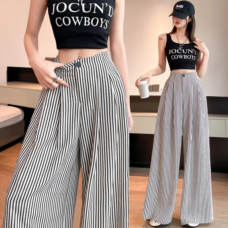 2025 Summer Women's Vintage Stripe Wide - leg Pants
