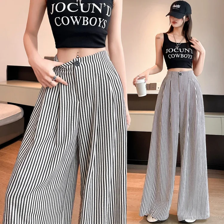 2025 Summer Women's Vintage Stripe Wide - leg Pants