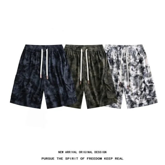 Men's Camo Tie-Dye Relaxed Cargo Shorts Detail