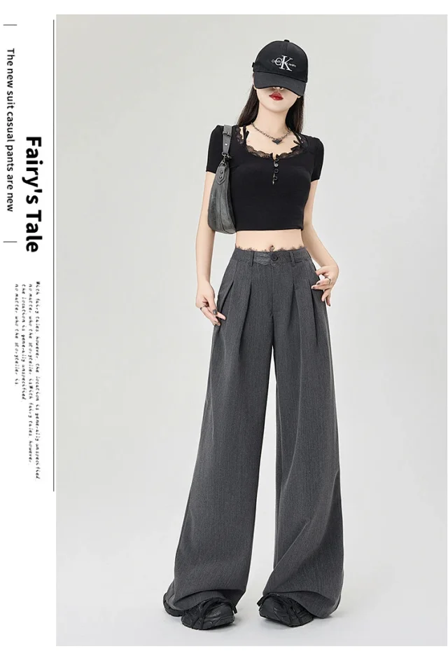 Women's Lace Trim High-Waist Wide-Leg Pants Detail