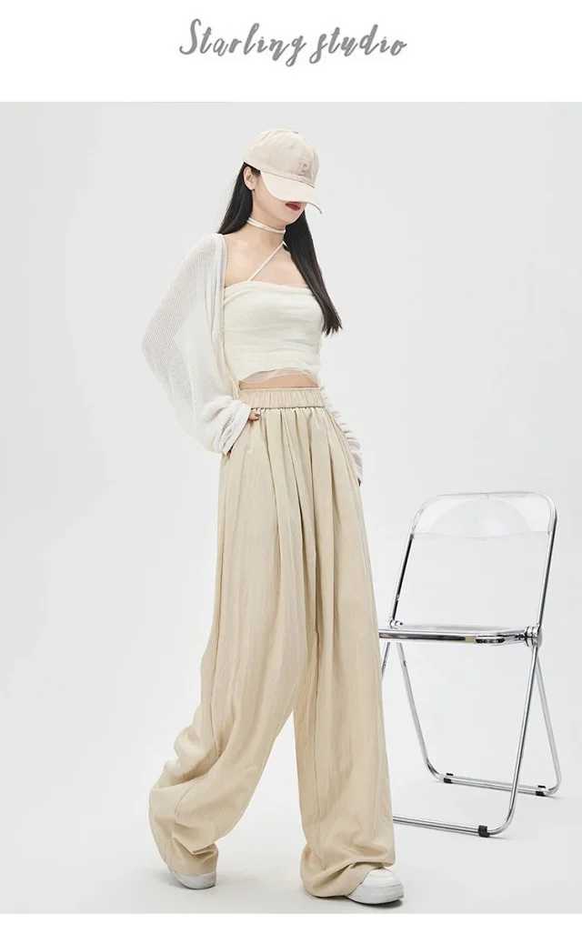 2025 Summer Textured Washed Cotton Wide-Leg Pants Detail