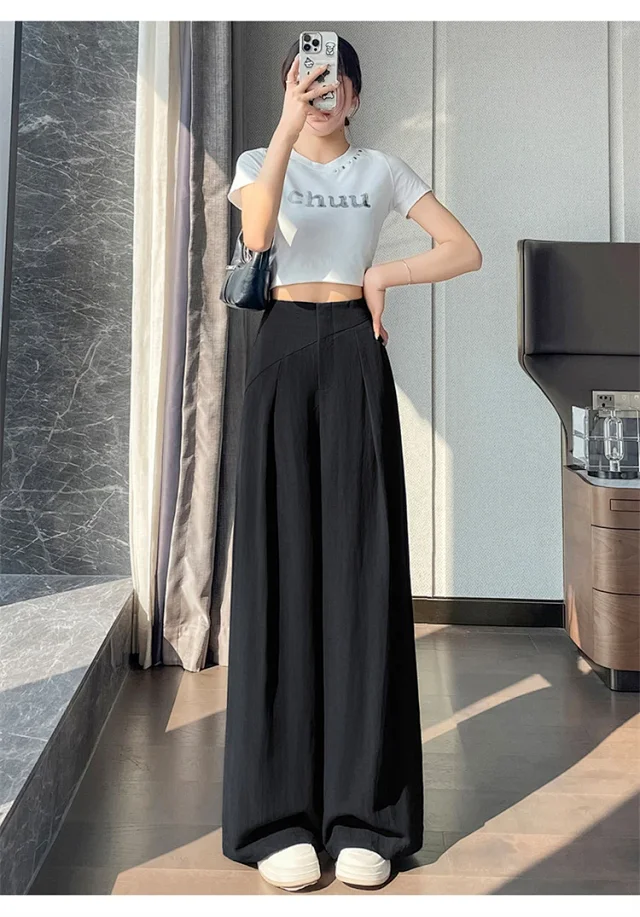 Navy Linen Wide-leg Pants Detail