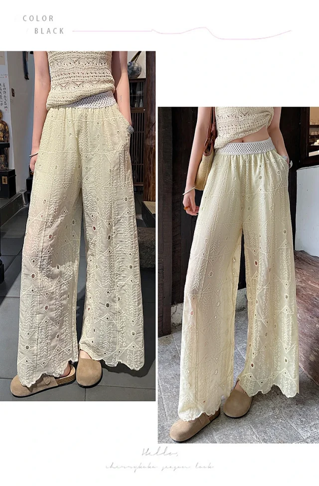 Women's Summer Thin High - End Lace Cropped Pants Detail