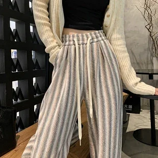 2025 Spring/Summer Women's Sporty Loose Slimming Straight Pants with Drawstring Detail