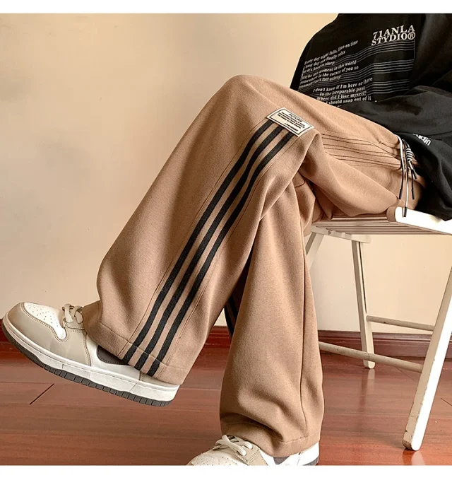 Japanese Oversize Men's Spring Retro Stripe Pants Detail