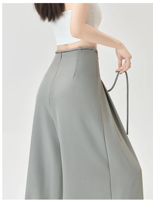 French High-Waist Drawstring Wide-Leg Pants 2025 Summer New Detail