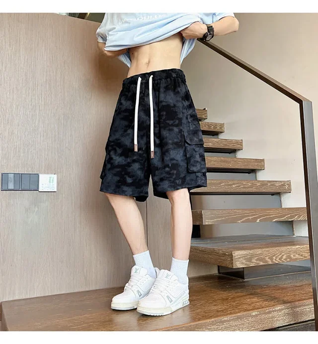 Men's Camo Tie-Dye Breathable Cargo Shorts Detail