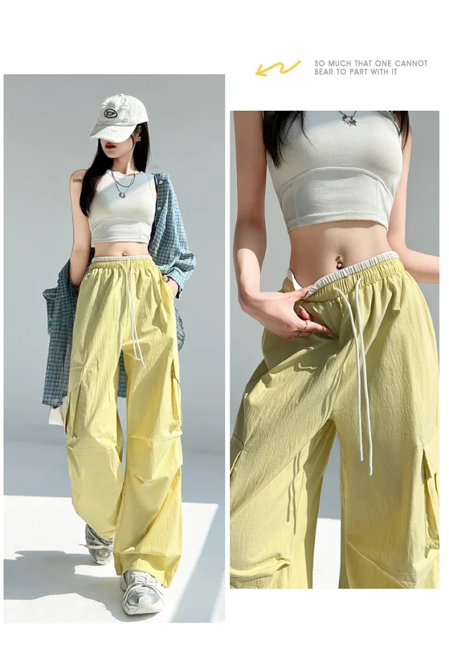 2025 Summer Dopamine Colorful High-Waist Street Cargo Pants Detail