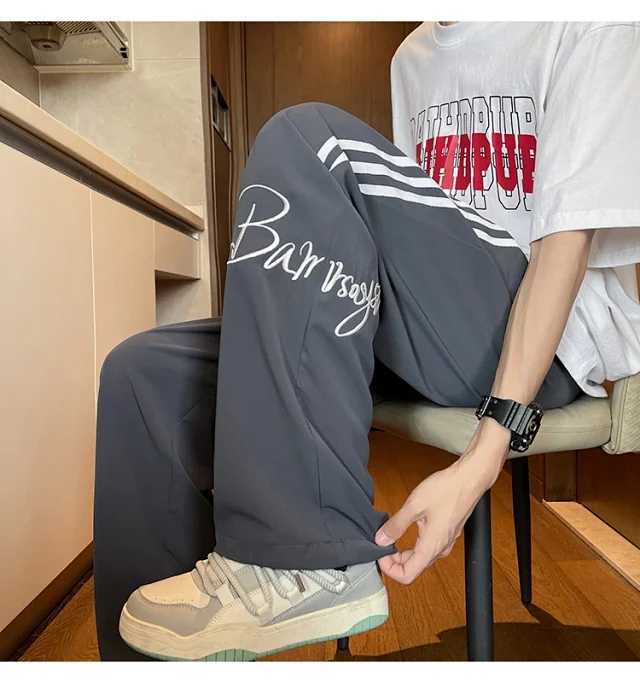 Men's Summer Ice Silk Baggy Straight Leg Trousers Detail