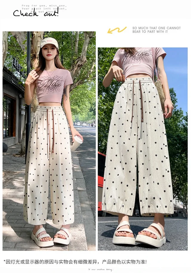 Ice Silk Polka Dot Linen Casual Pants Detail