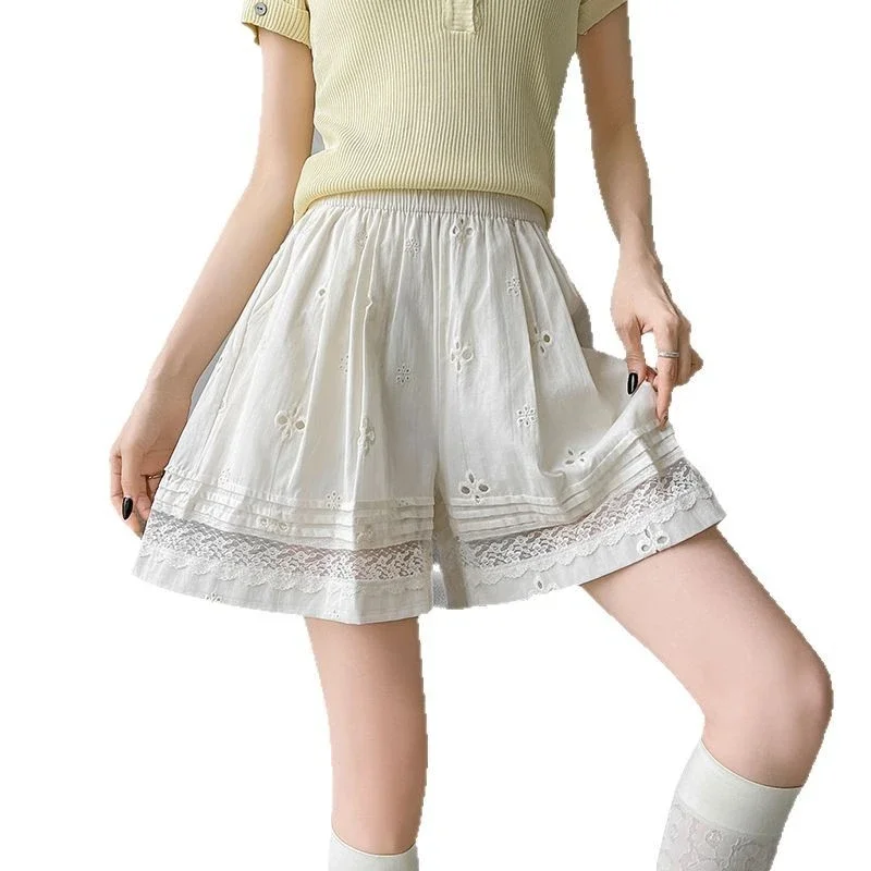 Korean Lace Patchwork Hollow Wide - leg Pants