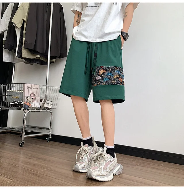 Chinese-style Embroidered Men's Sport Shorts Detail