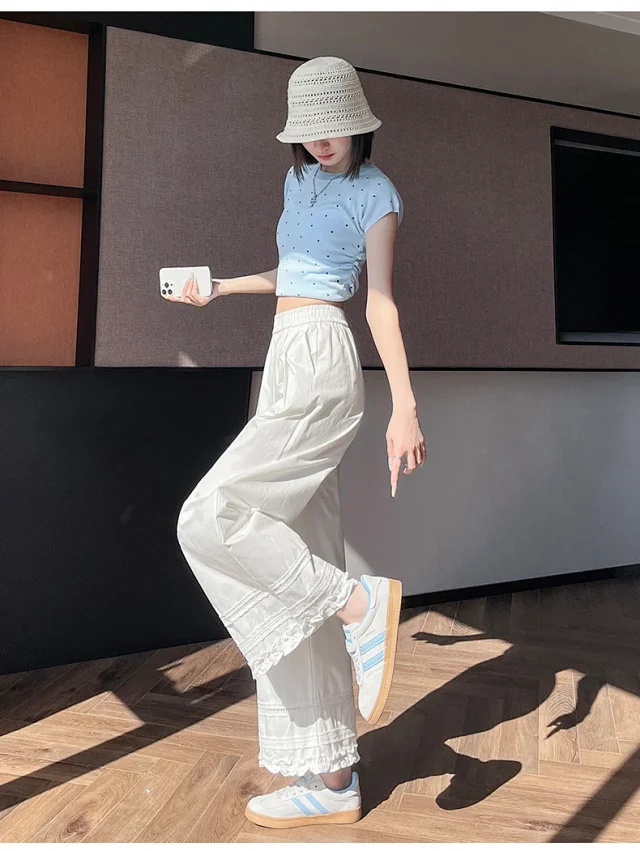 2025 Summer Lace Wide - Leg Capris for Women Detail