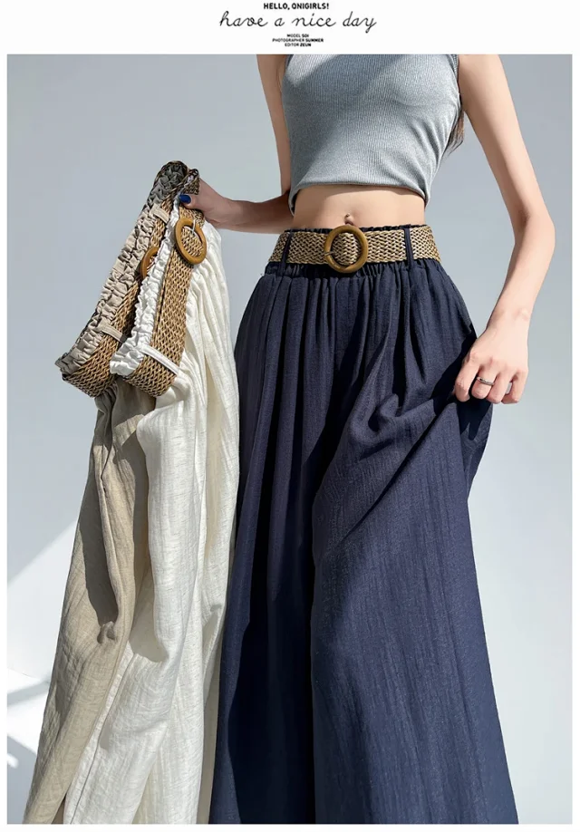 Ice Silk Linen Wide-Leg Pants Detail
