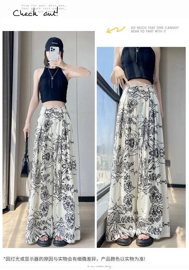 Vintage Floral Linen Wide-Leg Pants Detail
