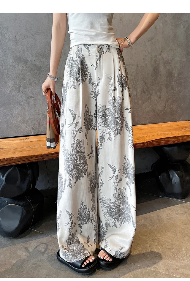 Vintage Ink Print Linen Pants Detail