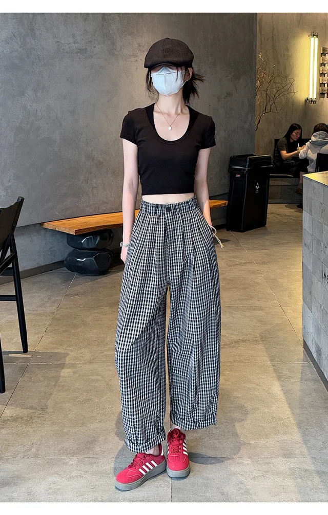 Premium Bubble Checkered Pants for Women Detail