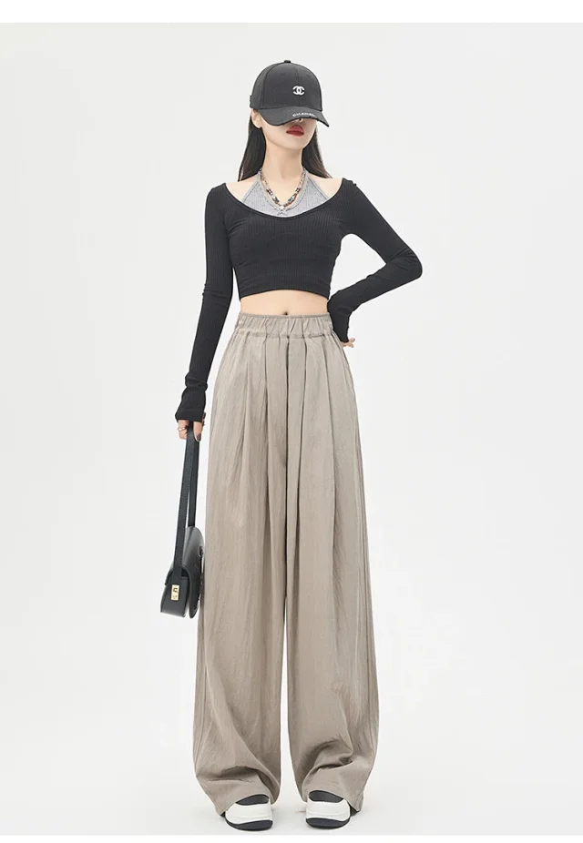 2025 Summer Textured Washed Cotton Wide-Leg Pants Detail