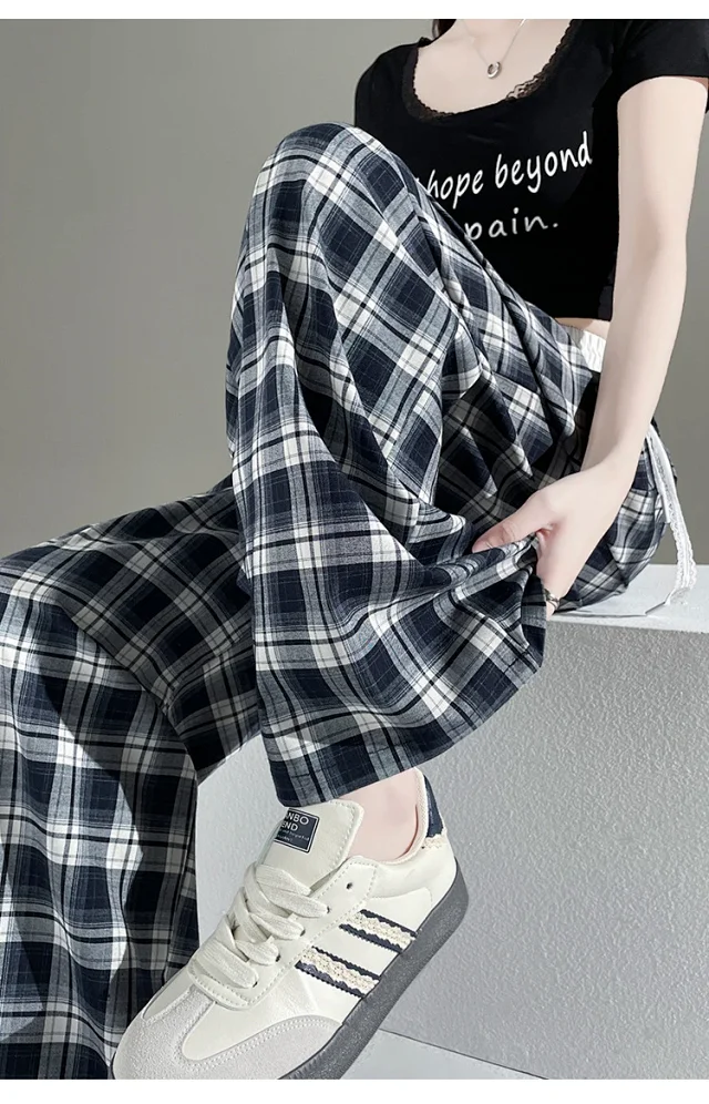 2025 Summer Ice Silk Checkered Pants for Women Detail