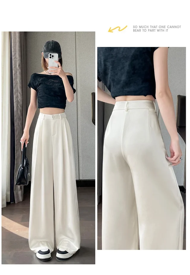 Women's 2025 Summer Ice Silk Acetate Wide - Leg Pants Detail