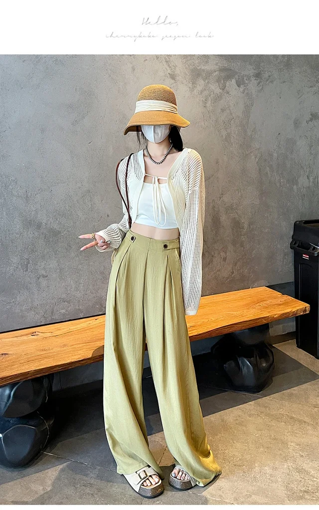 Summer Thin Tencel White Pants Detail