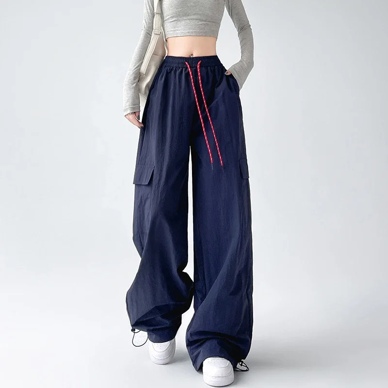 2025 Spring/Summer Women's Sporty Loose Slimming Straight Pants with Drawstring