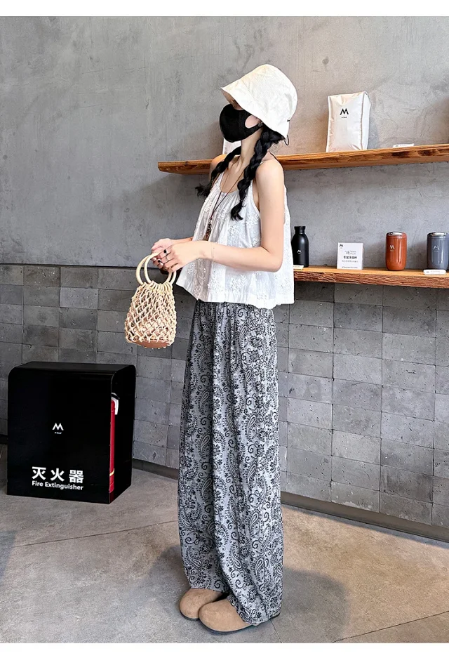 Linen Jacquard Wide-Leg Pants for Women Detail