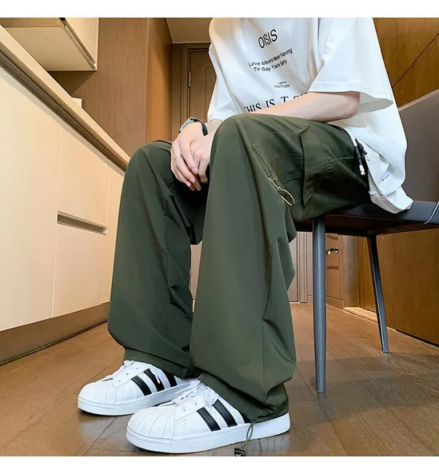 Maroon Quick - Dry Ice Silk Men's Summer Cargo Pants Detail