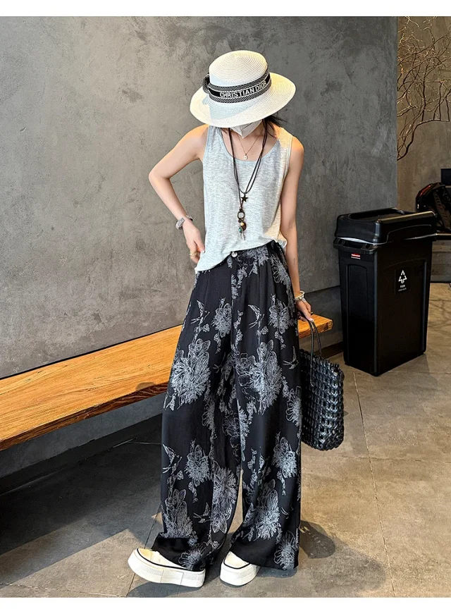 Vintage Ink Print Linen Pants Detail