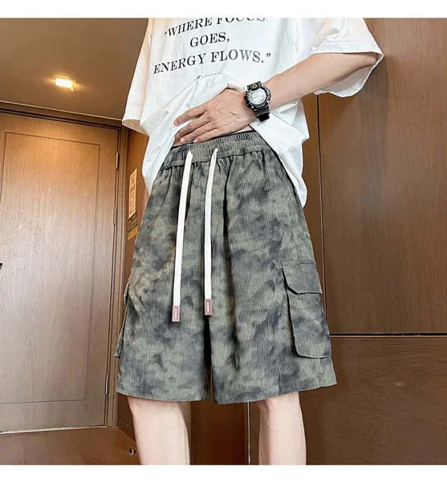Men's Camo Tie-Dye Breathable Cargo Shorts Detail