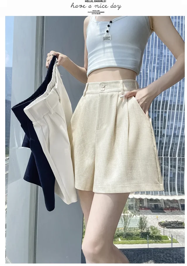 2025 Summer Women's Ice Silk Linen Shorts Detail