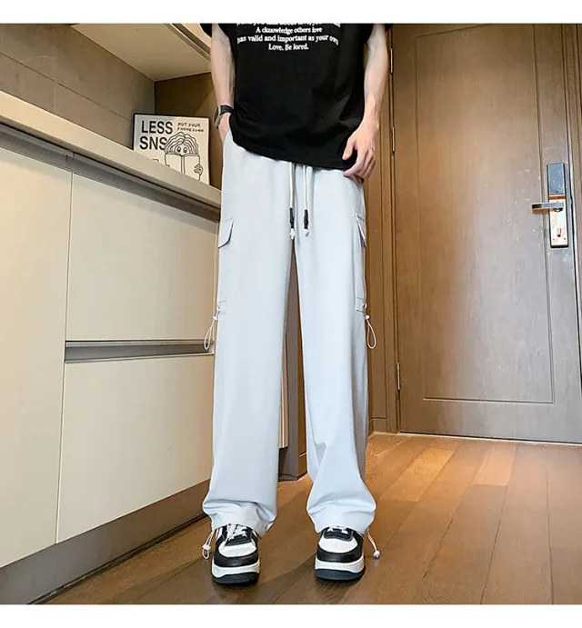 Maroon Quick - Dry Ice Silk Men's Summer Cargo Pants Detail