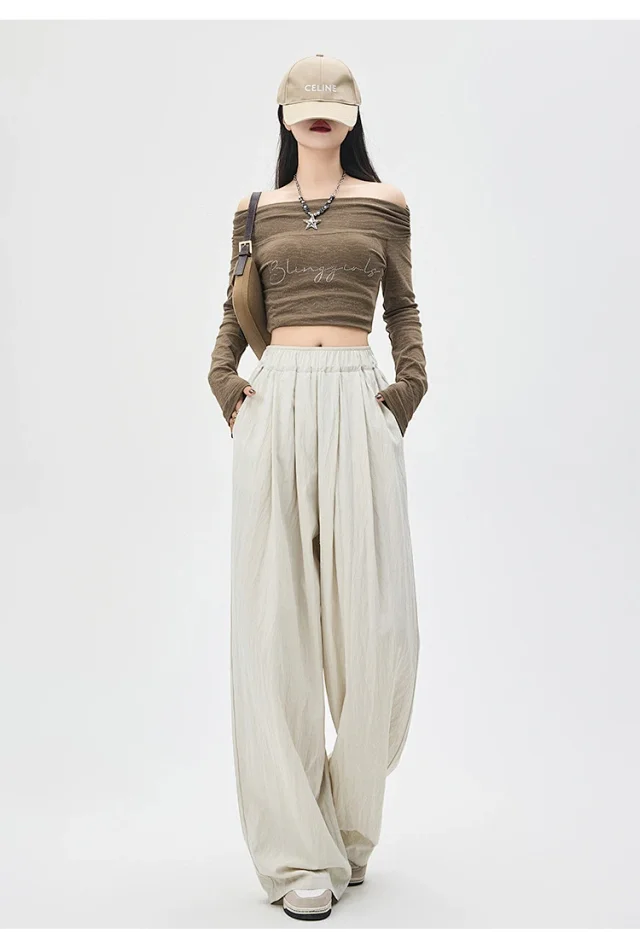 2025 Summer Textured Washed Cotton Wide-Leg Pants Detail