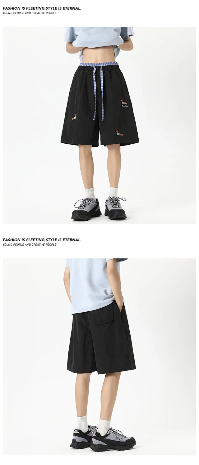Men's Dachshund Embroidery Ice Silk Shorts 2025 Summer New Detail