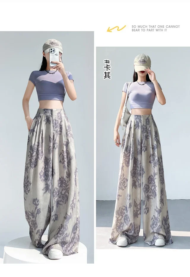 Women's 2025 Summer Printed Wide-Leg Pants Detail
