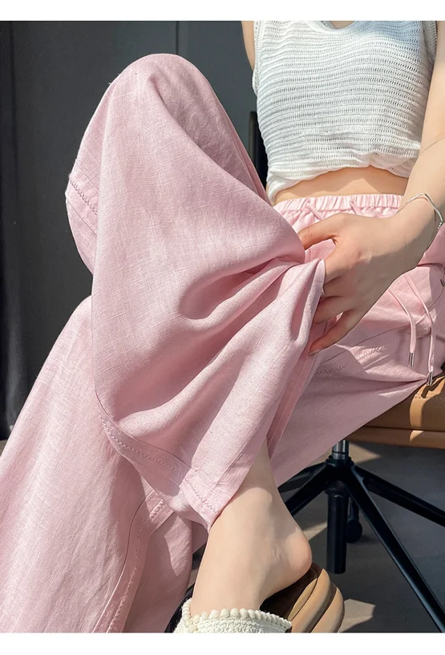 Linen Wide - Leg Pants for Women 2025 Summer Detail