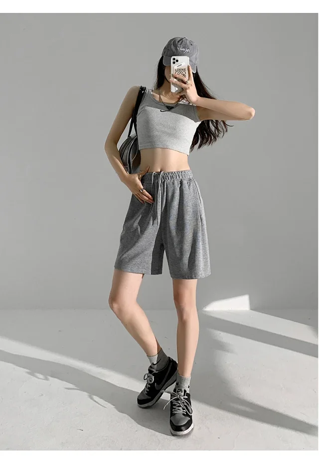 American Retro Wide-leg Casual Shorts Detail
