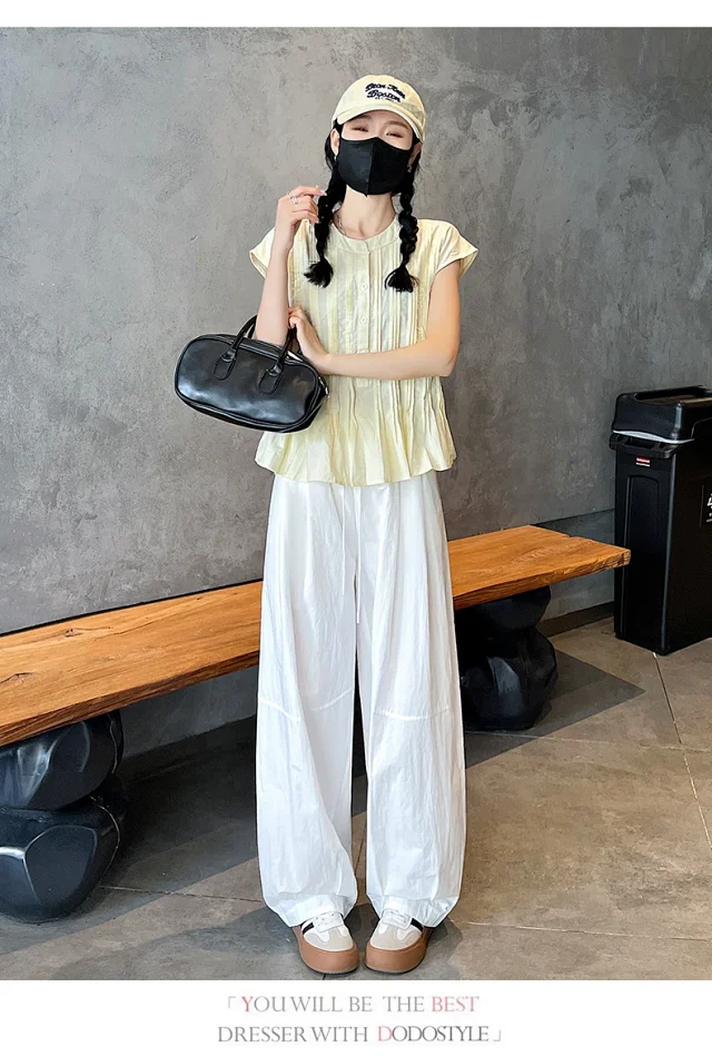 Summer Japanese Style Ice Silk Balloon Pants Detail