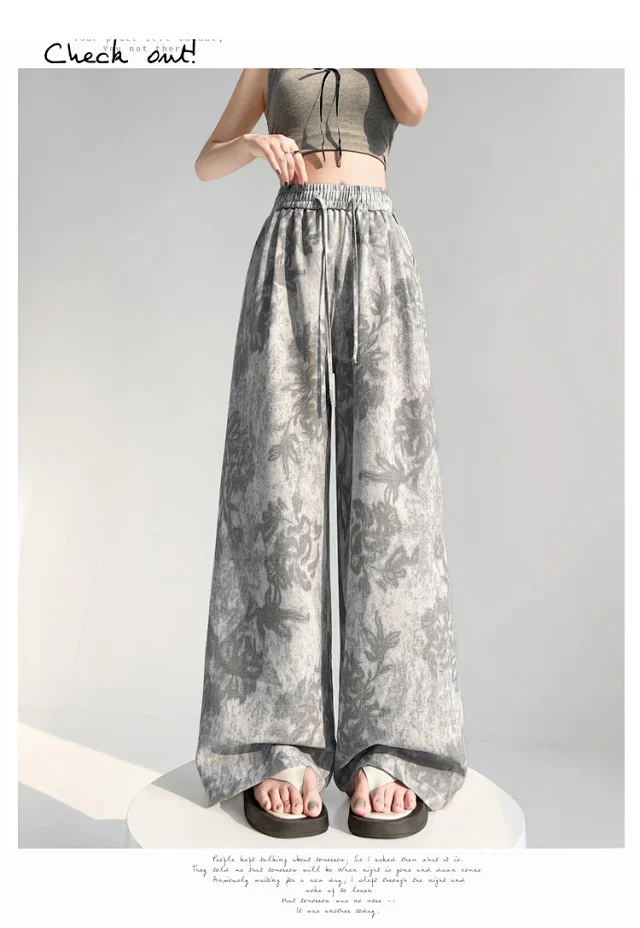 2025 Summer Ice Silk Linen Wide-Leg Pants Detail