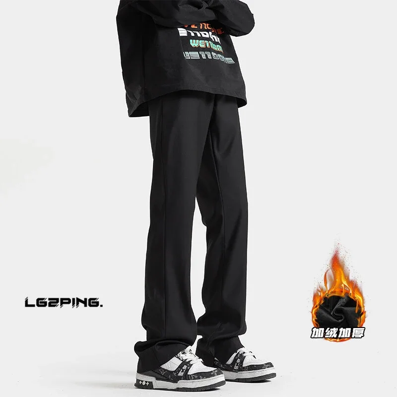 Trendy Brand Fleece Solid High - End Straight Trousers