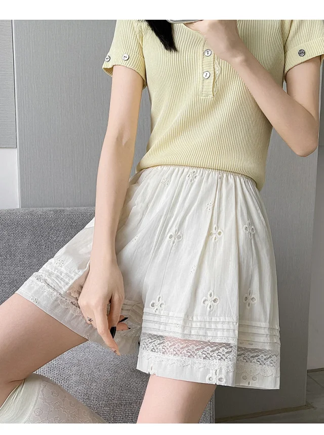 Korean Lace Patchwork Hollow Wide - leg Pants Detail