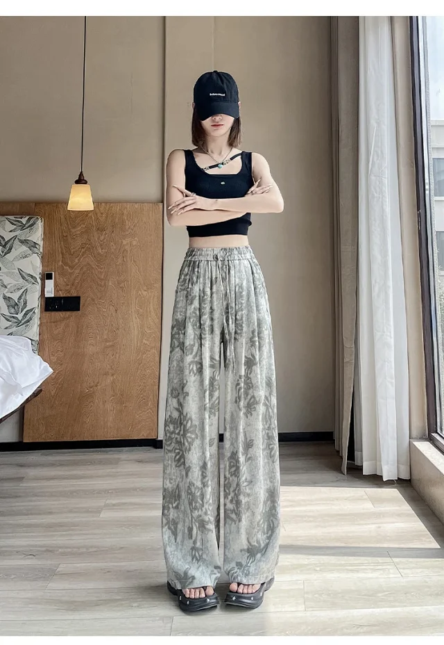 French Retro Linen Wide-leg Pants Detail