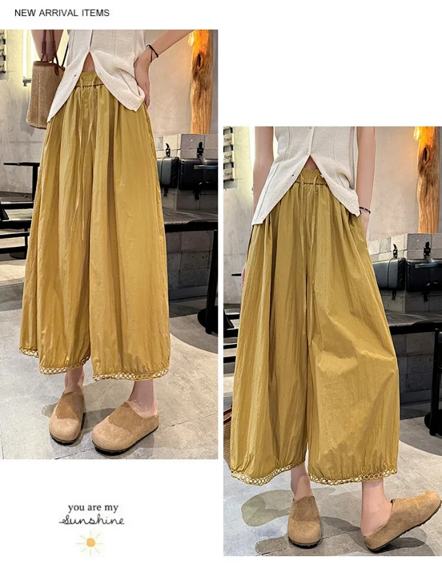 2025 Summer Ice Silk Lace Cropped Pants for Petite Women Detail