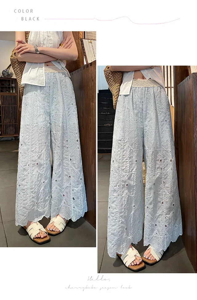 Women's Summer Thin High - End Lace Cropped Pants Detail